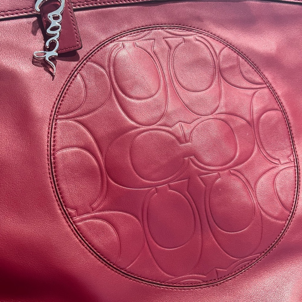 Raspberry embossed leather Coach shoulder bag; great condition